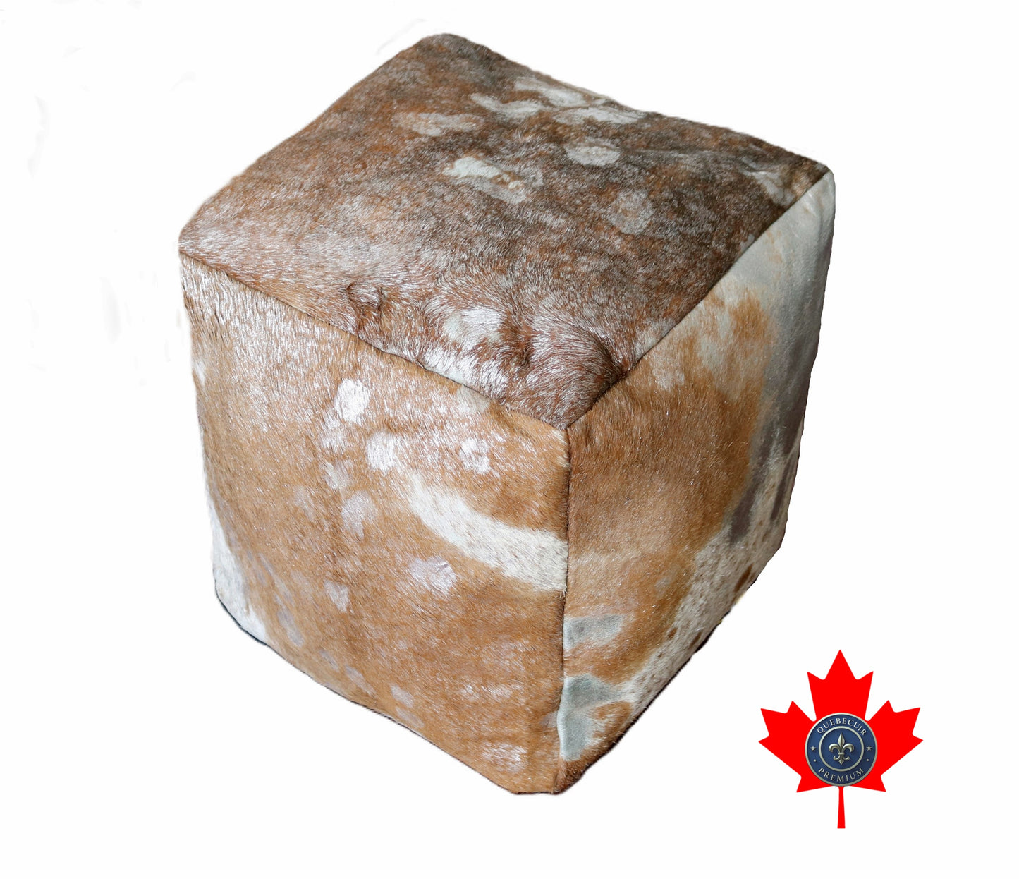 16' Acid Wash Silver Brown and white cowhide pouf. Code 98392.