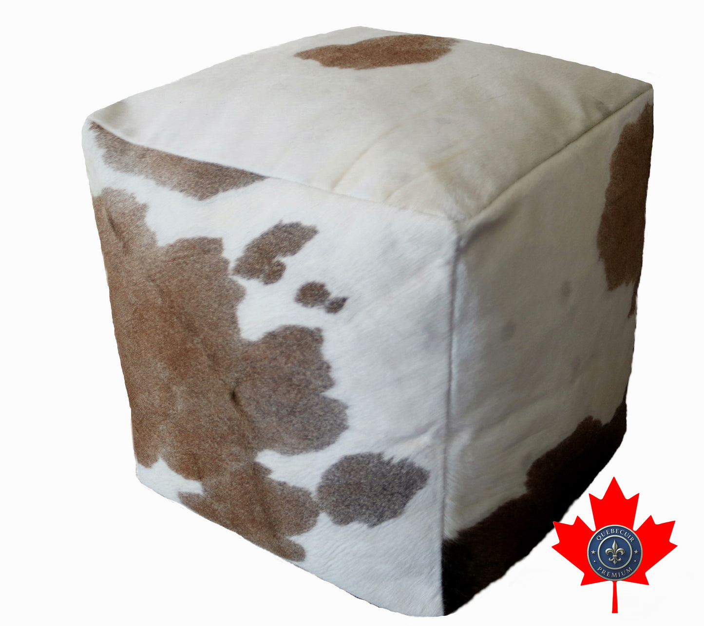 20' Brown and white cowhide pouf. Code 98383.