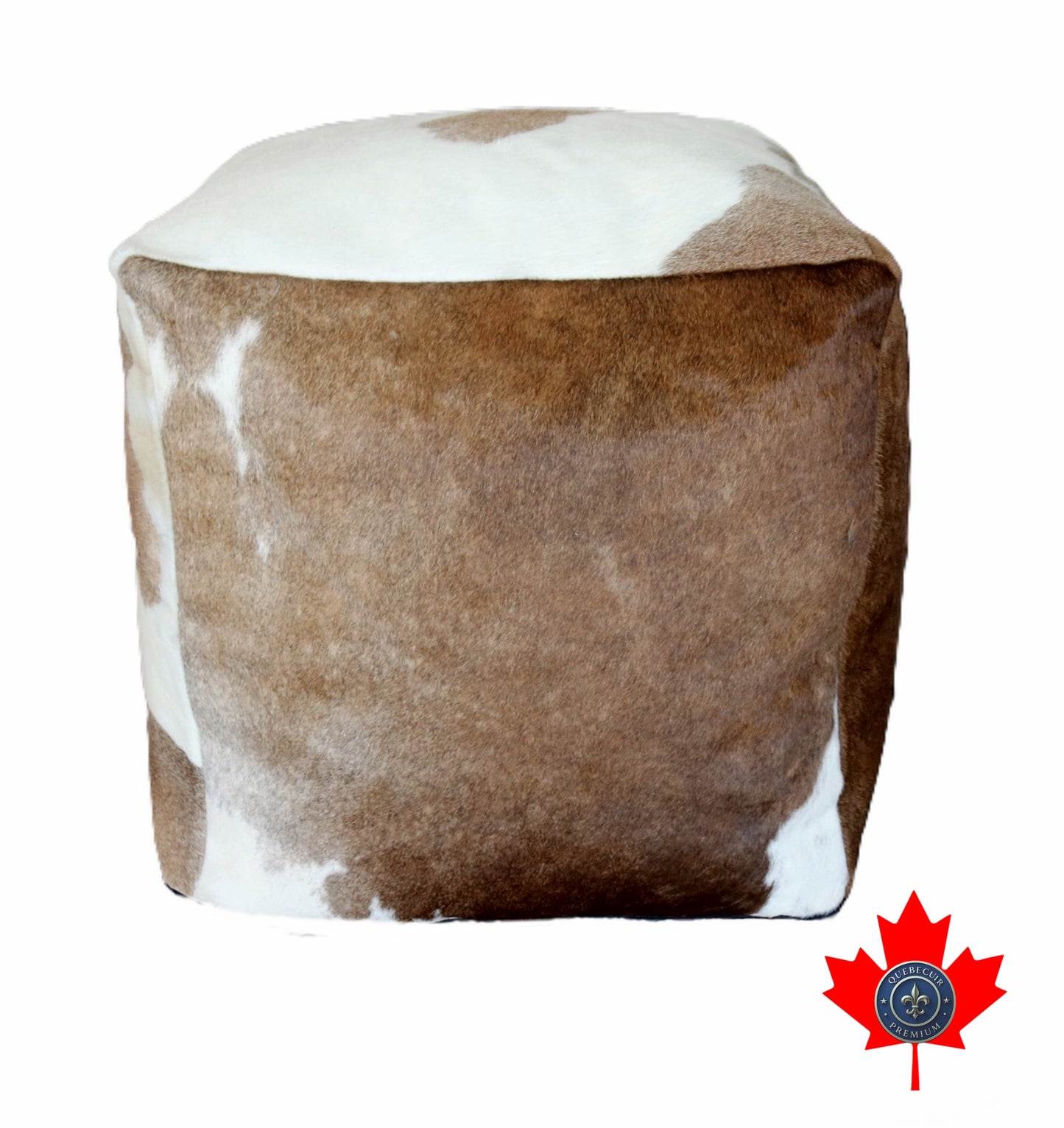 20' Brown and white cowhide pouf. Code 98383.