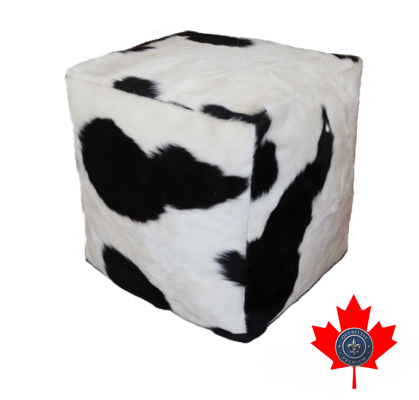 20' Black and white cowhide pouf. Code 98384.