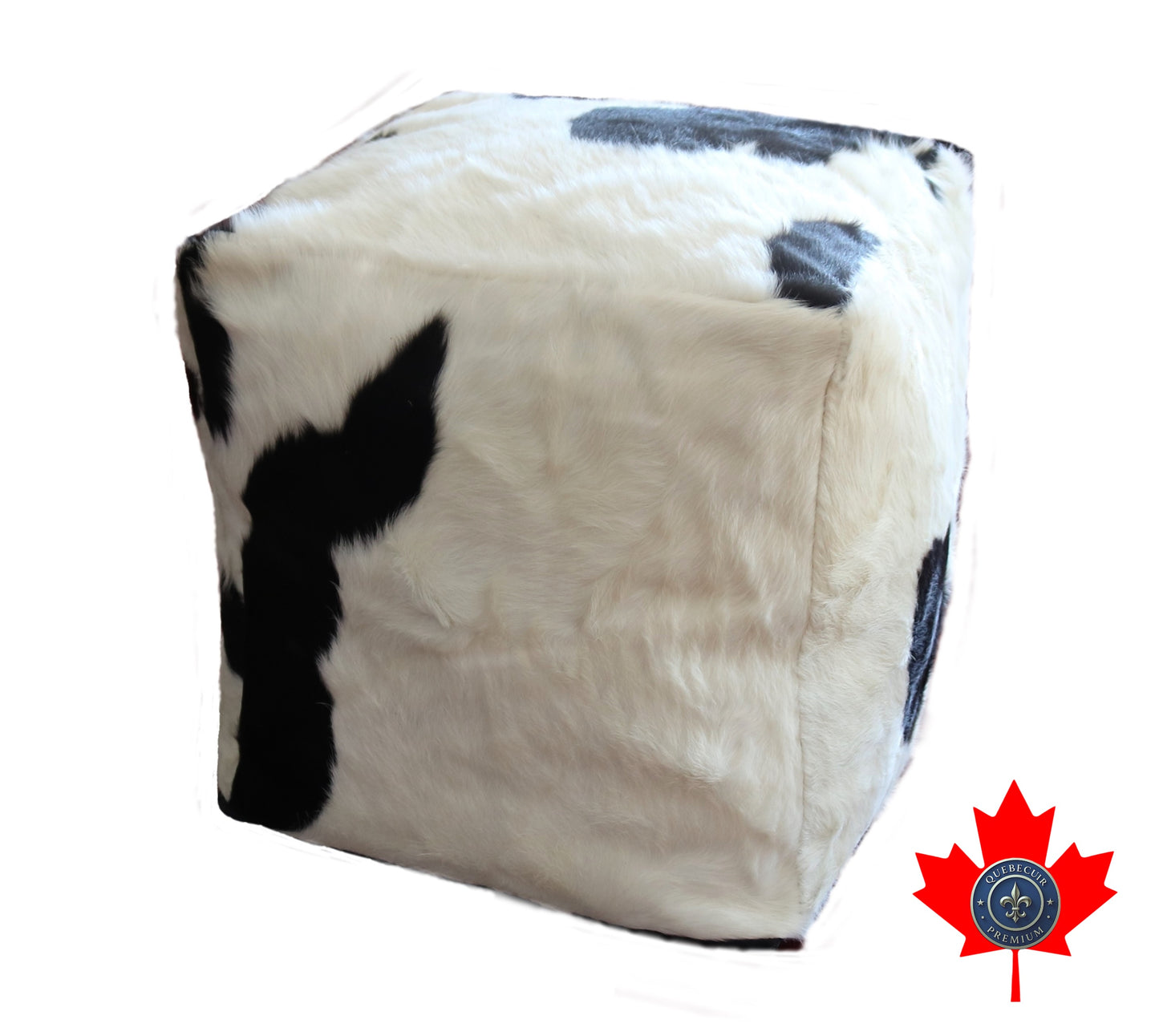 20' Black and white cowhide pouf. Code 98384.