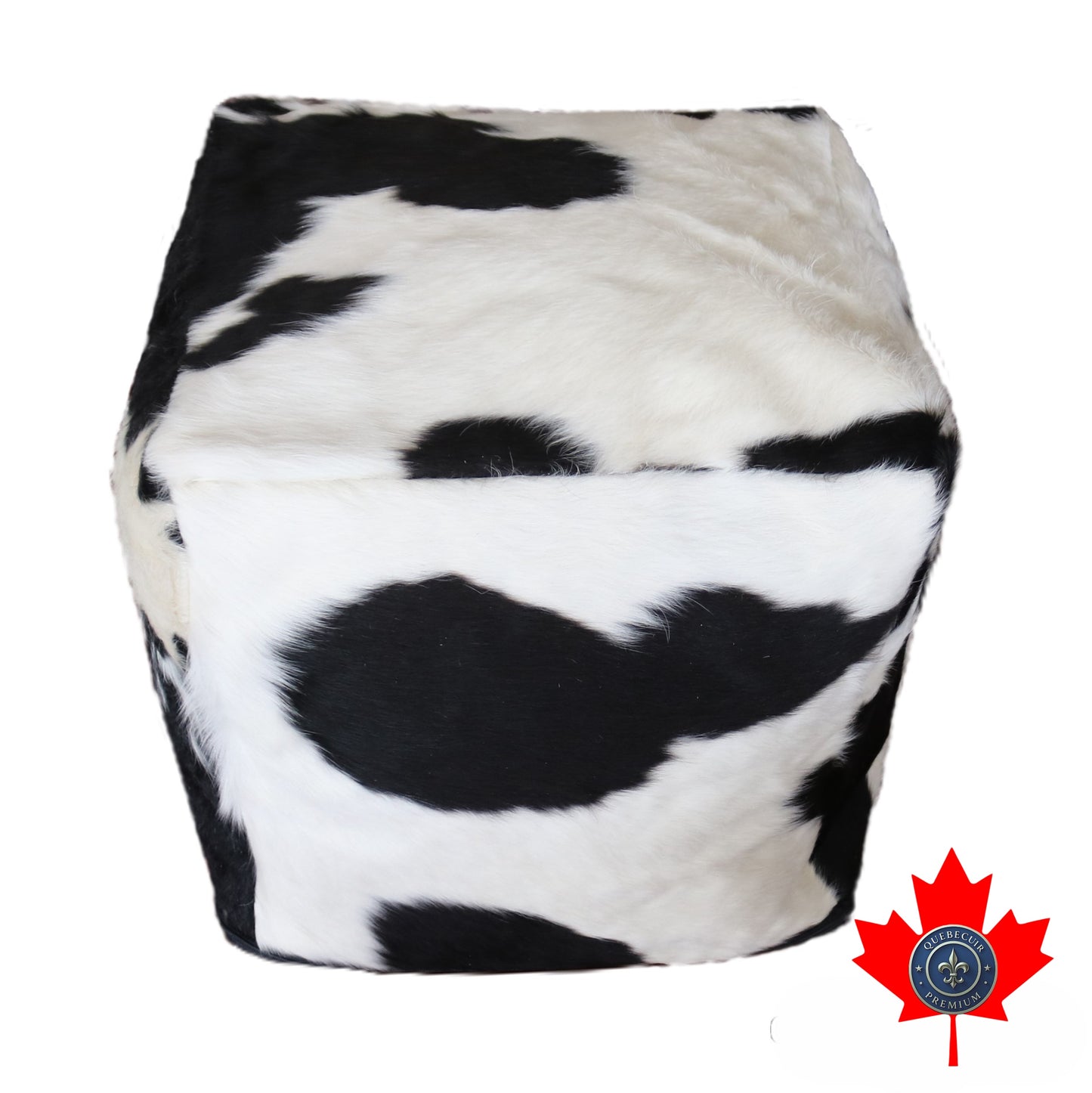 20' Black and white cowhide pouf. Code 98384.